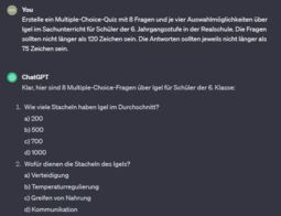 Vorschaubild Beispieloutput: Ein Quiz für Lernende der 4. Klasse zum Thema Igel