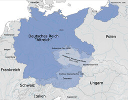 Public domain image: "Germany's (Altreich) borders as of 31 December 1937, and subsequent expansion before WWII."